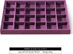 Velvet Stackable Jewelry Display Tray, 24 Grid Earring Ring Storage Tray, Drawer Divider Jewelry Accessories Organizer Plate (Purple)