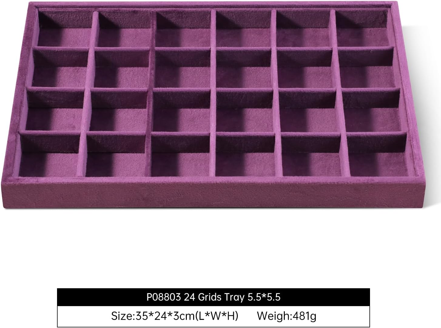 Velvet Stackable Jewelry Display Tray, 24 Grid Earring Ring Storage Tray, Drawer Divider Jewelry Accessories Organizer Plate (Purple)