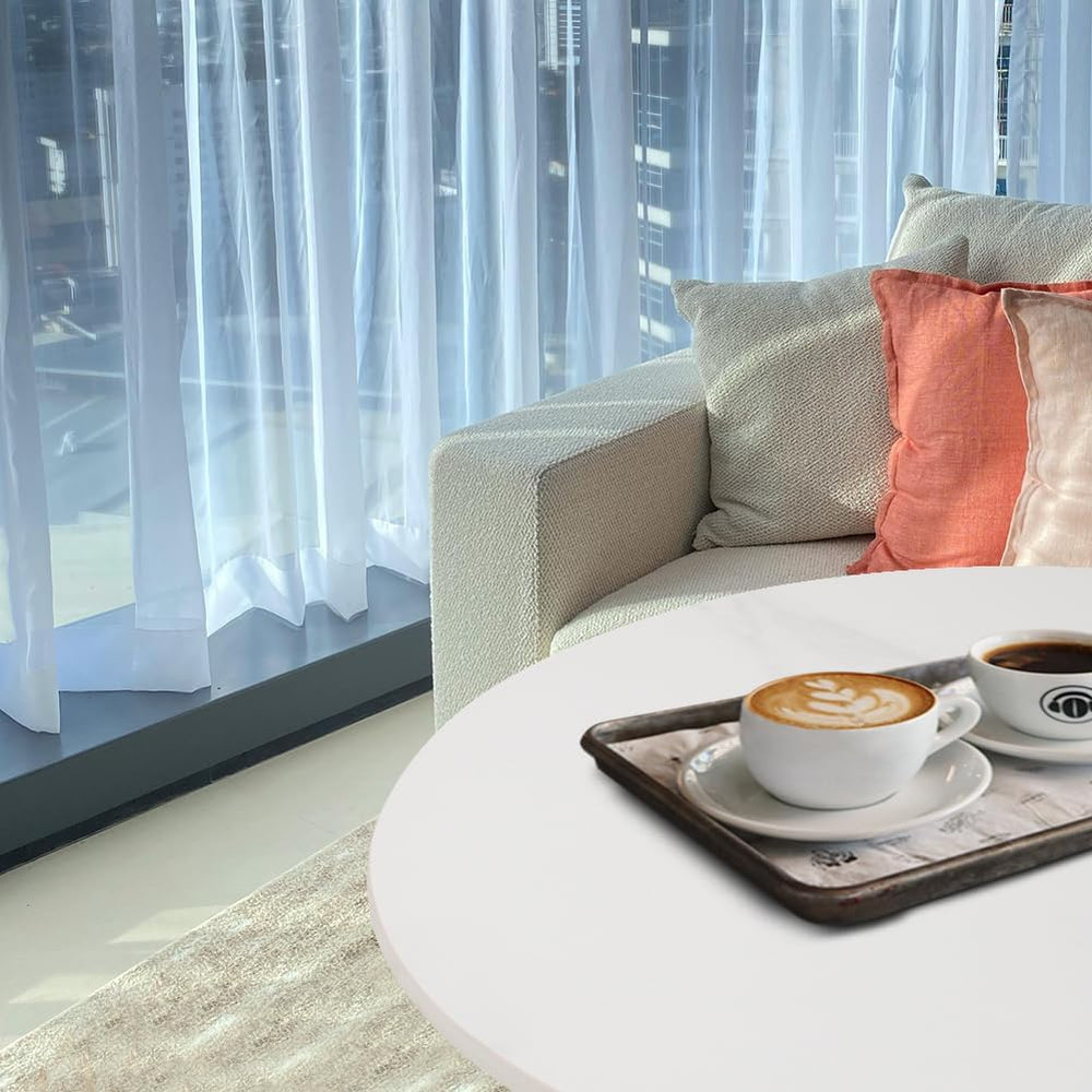 Marble Top Round Sofa Side Table Robust Iron Base with Elegant Design for Liv...