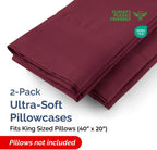 King Pillow Cases - 2 Pack - Super Soft Pillowcase Covers - Envelope Enclosure - Hotel Quality Pillow Protectors - Wrinkle Free, Shrink and Stain Resistant - Machine Washable - 20" x 40" (Burgundy)
