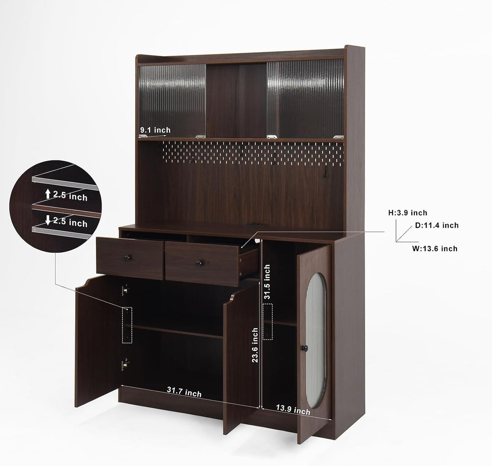 71" Freestanding Kitchen Pantry, Large Dish Storage Cabinet with Fluted ...