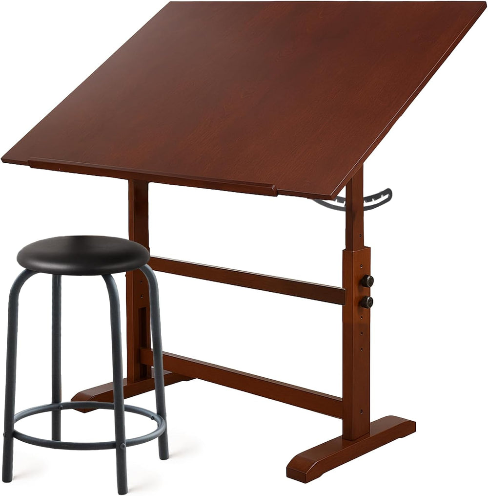 Falling in Art 30" x 42" Wooden Drafting Table and Stool Set, Walnu...
