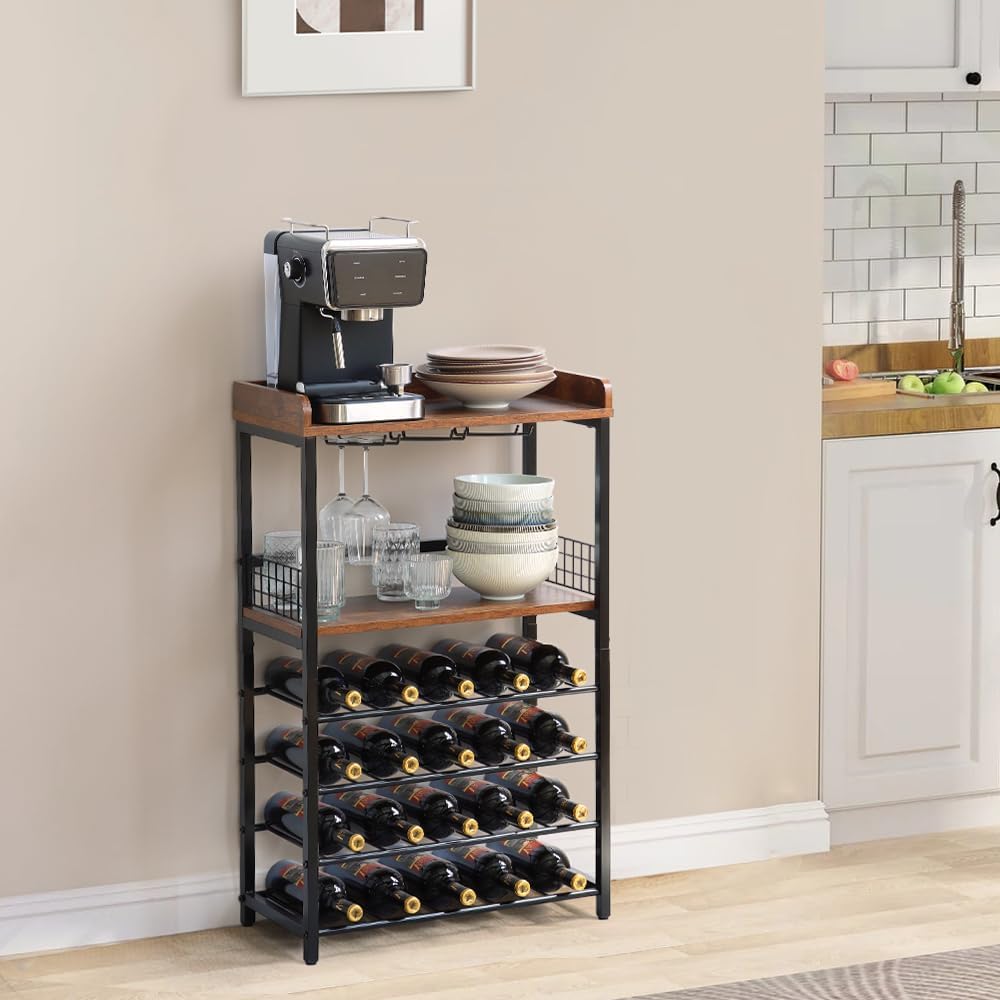 KATHY&BOB Morden Wood Wine Rack Freestanding Floor, 5-Tier Wine Storage S...