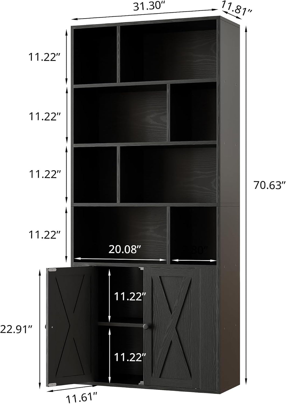 IRONCK 4-Tier Bookcase with Doors, Tall Storage Bookshelf, Black