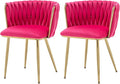 Velvet Dining Chairs Set of 2, Modern Upholstered Dining Chairs with Gold Metal Legs for Dining Room, Vanity, Kitchen, Living Room(Rose Red)