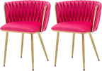 Velvet Dining Chairs Set of 2, Modern Upholstered Dining Chairs with Gold Metal Legs for Dining Room, Vanity, Kitchen, Living Room(Rose Red)