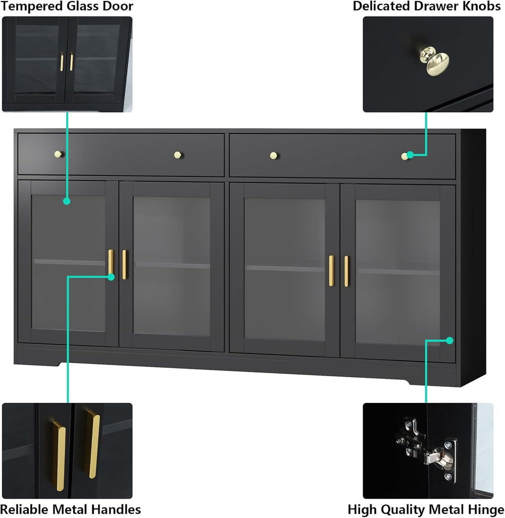 Sideboard Buffet Cabinet with LED Lights, 55.1 Storage Cabinet with 2 Large D...