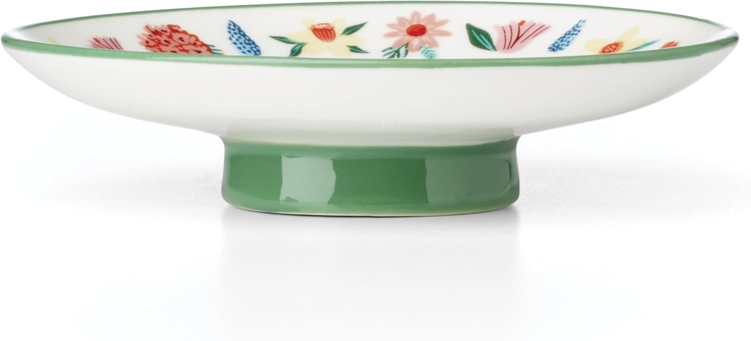 Oneida Home Decor, First Blooms Ring Dish, Porcelain Material, Spot Clean, Ring Holder Dish, Jewelry Holder, House Decor, Gifts For Women, Butterfly And Flowers Design (Multi-Color, 1 Piece)