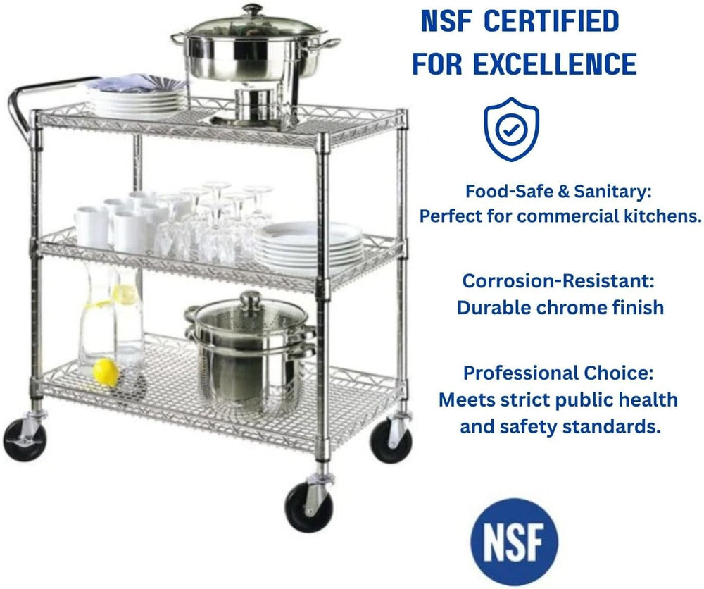 Heavy Duty 3 Tier Rolling Utility Kitchen Cart on Wheels,Large 45"L x 17...