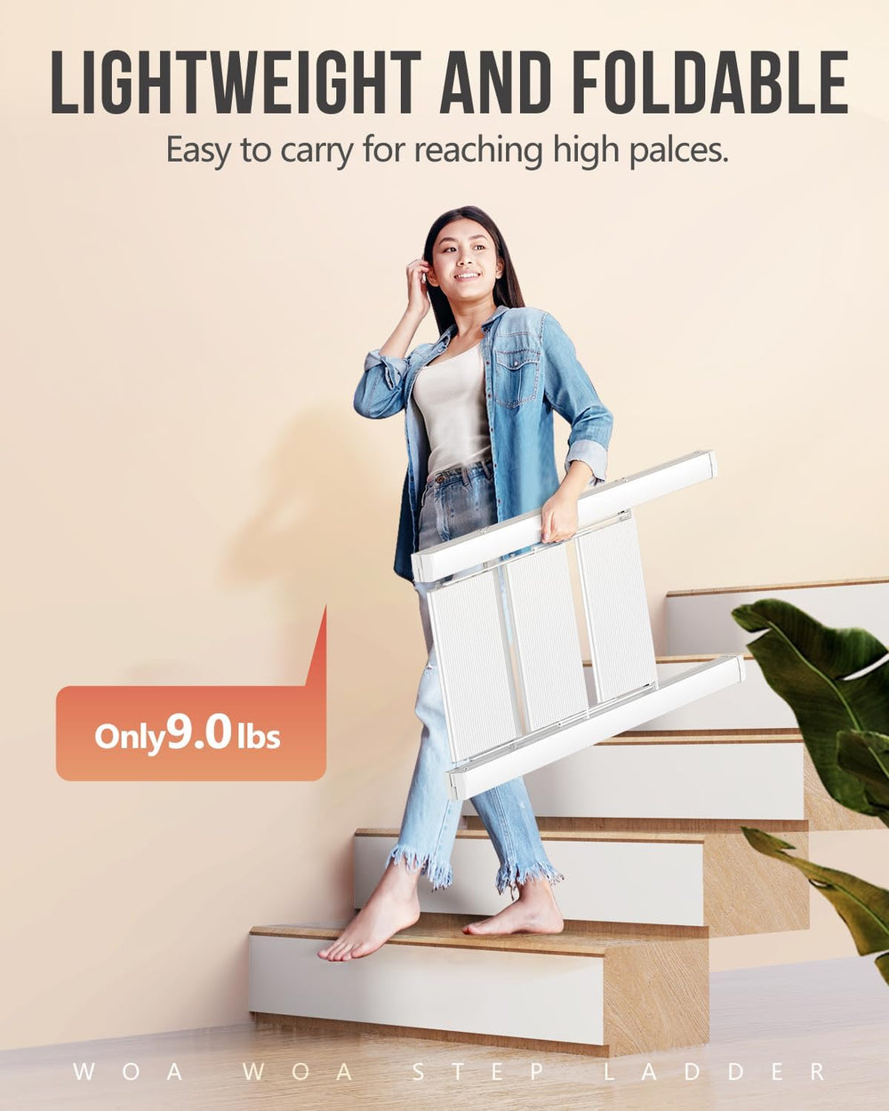 3 Step Ladder, Foldable Step Stool, 300lbs Load, White