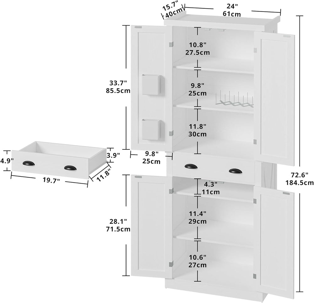 IRONCK Kitchen Pantry Storage Cabinet 72.6" H x 24" W, White | Free...