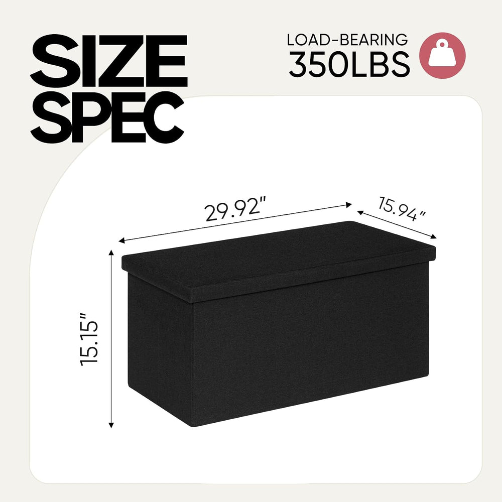 30 Inch Folding Storage Ottoman with Reversible Lid Coffee Table, Linen Fabri...