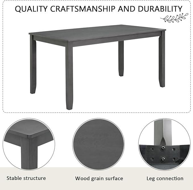 Ball & Cast 6 Piece Dining Table Set with 4 Upholstered Chairs & 1 Bench,Farmhouse Wooden Living Room Furniture for 6 W/ 58.5" Rectangle Kitchen Desk,for Restaurant,Home Bistro,Dining Room,Gray
