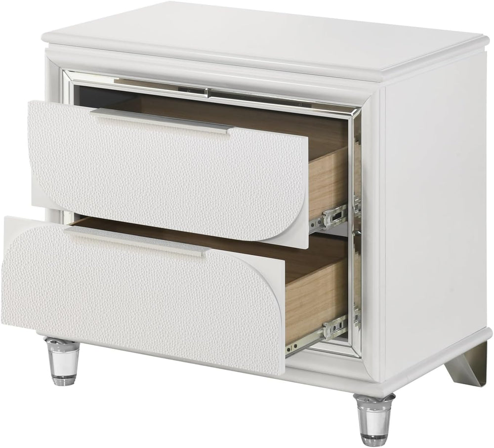 Pearl White 2-Drawer Nightstand with Acrylic Crystal Legs,for Small Spaces