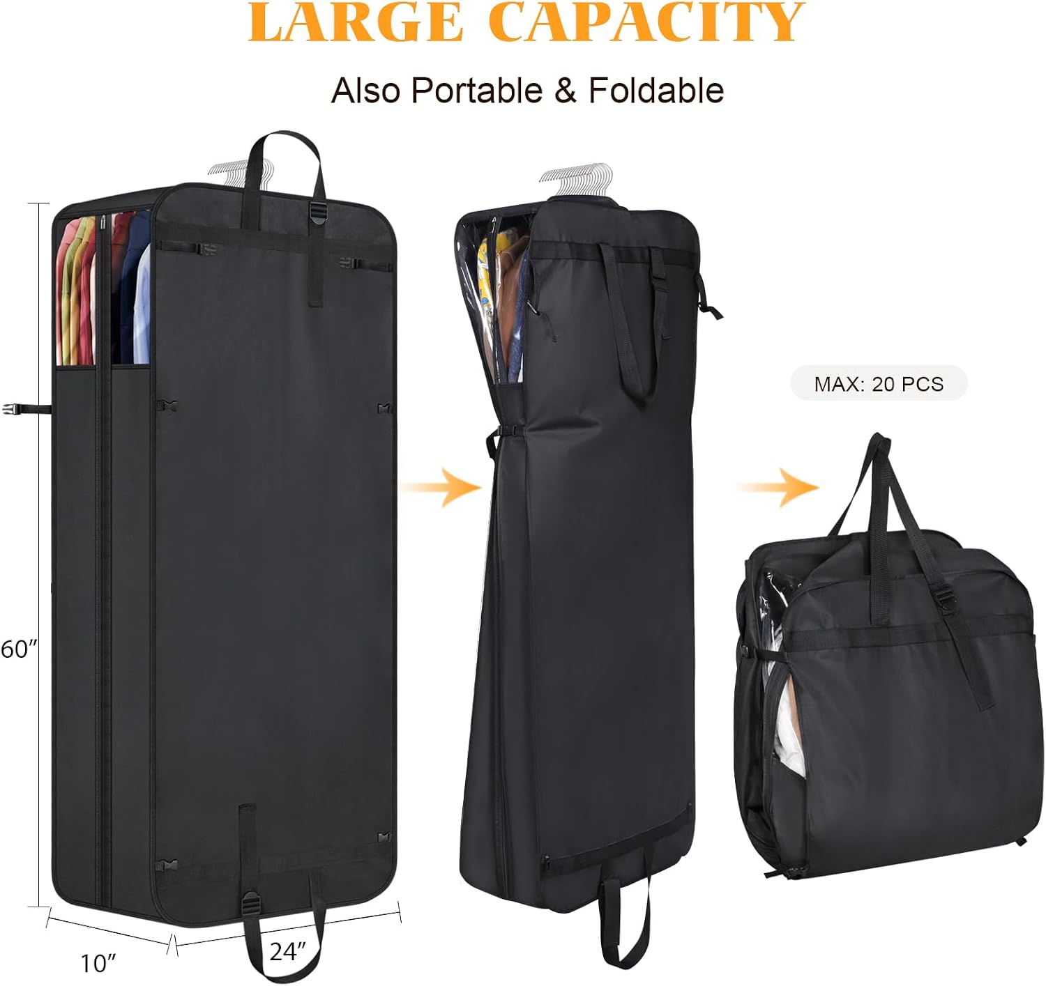 Univivi Garment Bag for Moving, Heavy Duty Suit Bag, 60 Inch, Set of 2 | Large Travel Bag for Moving, Non-woven Fabric, Suit Cover with Clear Window, Handles and Buckle Straps for Suit, Coat, Jacket