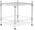 Whitmor 2 Tier Metal Storage Shelves, Heavy Duty Shelf with Basket, 350 lbs Capacity per Shelf, 700 lbs Total, Home Organizer for Kitchen, Garage, Bathroom, 15" L x 14" W x 15" H, Chrome