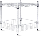 Whitmor 2 Tier Metal Storage Shelves, Heavy Duty Shelf with Basket, 350 lbs Capacity per Shelf, 700 lbs Total, Home Organizer for Kitchen, Garage, Bathroom, 15" L x 14" W x 15" H, Chrome