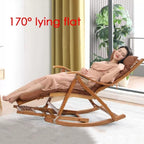 Wood Recliner Folding Chair with Footrest,Comfy Rocking Armchair with Upholstered,Comfy Glider Rocker(Blue)