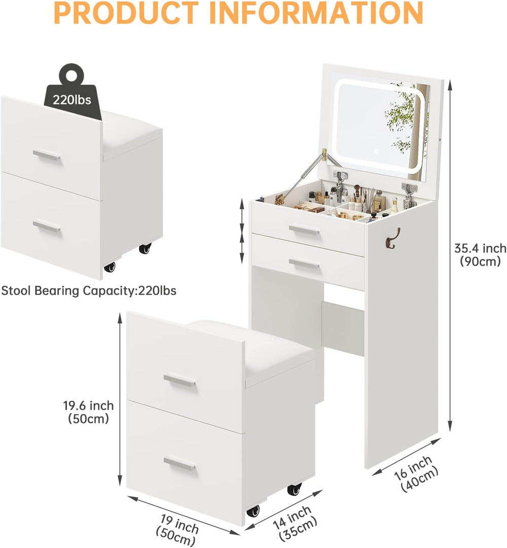 Airynee 3 in 1 Vanity, Compact Vanity with 3 Drawers | Makeup Desk with Flip-...
