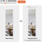 GISSAR Full Length Mirror Jewelry Cabinet, 6 LEDs Jewelry Armoire Wall Mounted Over The Door Hanging, Jewelry Organizer Storage with Lights Lockable, Bright White, 14.6" x 47.2"