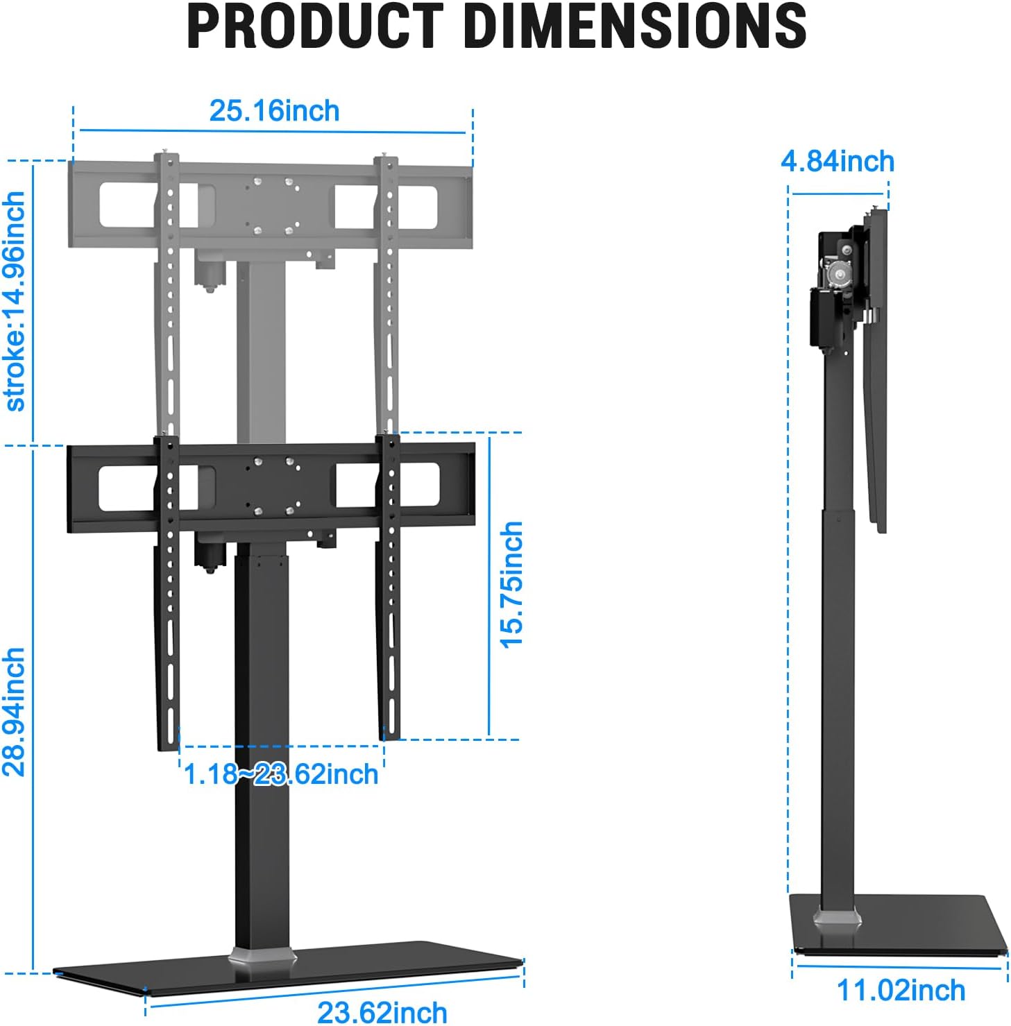 XINYAO Motorized Table Top TV Stand for 32-70 inch Universal TVs, Electric Height Adjustable Desk Monitor Lift Mount with Tempered Glass Base, Holds up to 90lbs, Max VESA 600x400mm
