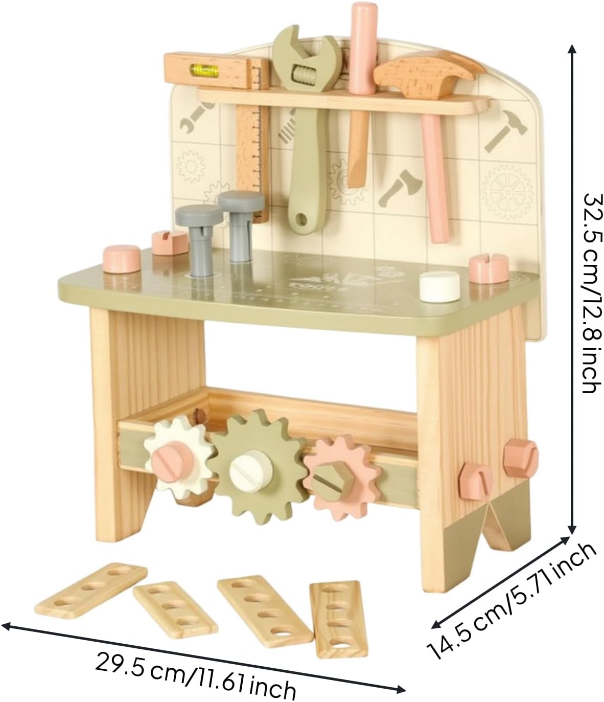 kowaku Wooden Toy Workbench Hands-on Wooden Tool Bench Compact Children's Tool Bench for Playroom