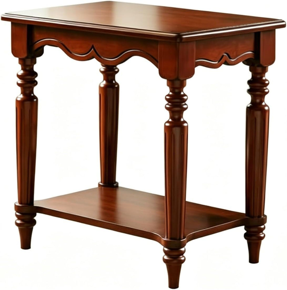 Solid Birch Wood 2-Tier End Table, Classic European Rectangle Side Table with...
