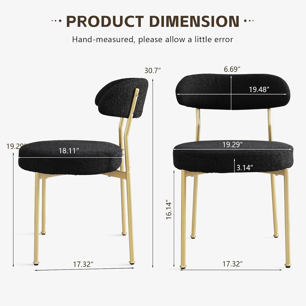 Black Boucle Dining Chair Set of 4, Modern Oval Upholstered Dining Chairs wit...
