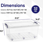 Superio Storage Bins with Lids- Clear Boxes for Organizing, Stackable Plastic Containers- BPA Free, Non-Toxic, Odor Free, Organizer for Home, Office, Dorm (8 Pack, 32 Qt (Wheeled))