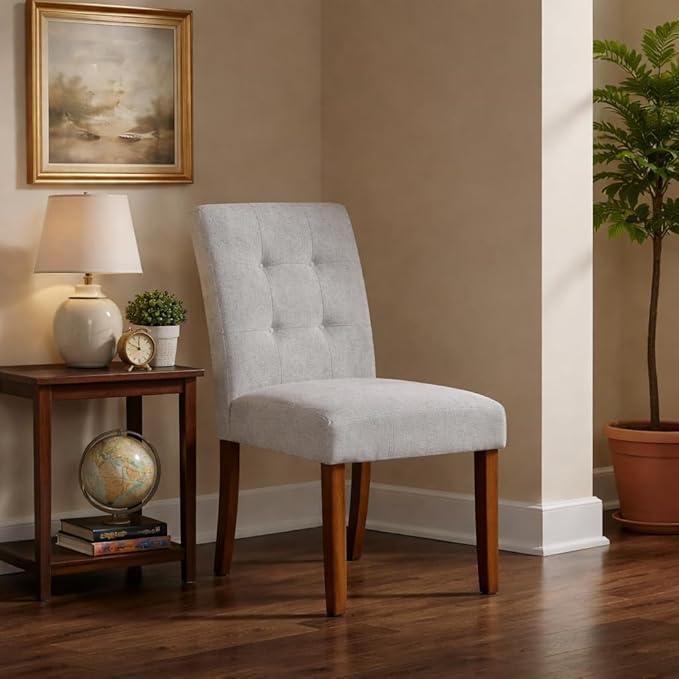 HomePop Button Tufted Fabric Dining Chairs - Slate Gray Woven (Set of 2)