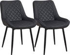 Dining Chair Set of 2, Modern Dining Chairs with Thick Cushions, Faux Leather Upholstered Kitchen Dining Room Chairs with Metal Adjustable Legs for Dining Living Room, Black