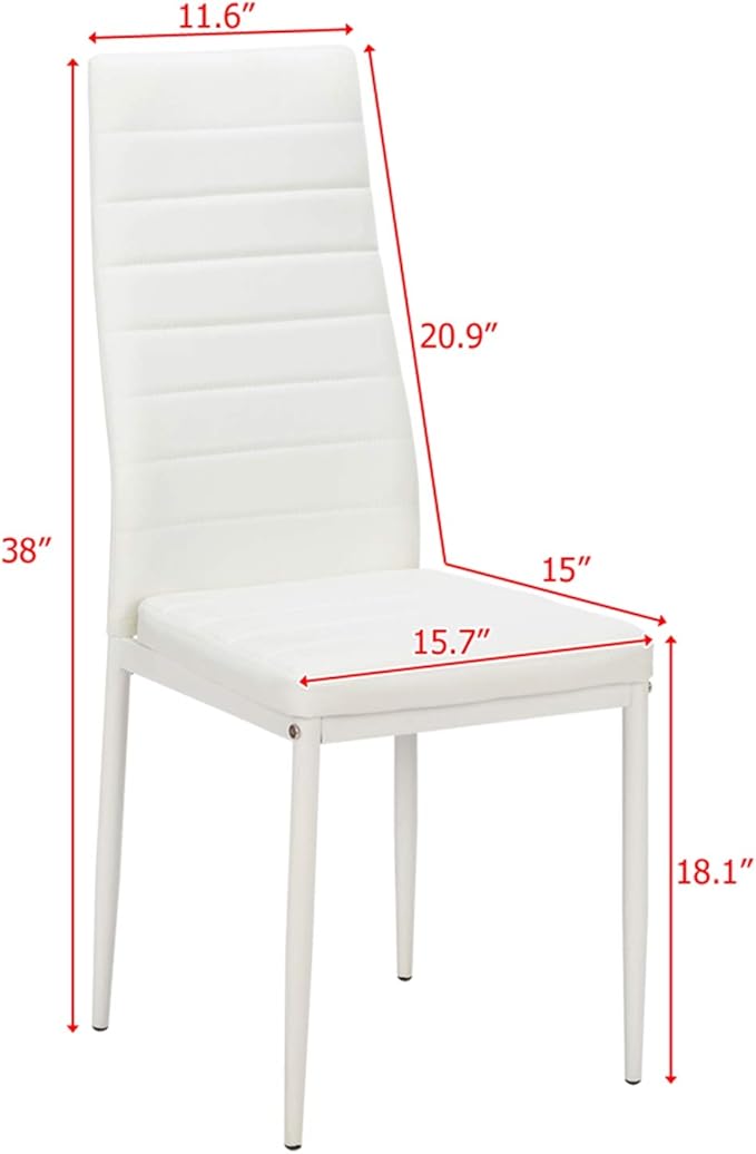 Karl home White Dining Chair Set of 6, Leather Dining Chairs with Curved Back & Foot Cap Protection for Dining Kitchen Living Room, 300lbs Capacity
