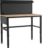 MCombo Adjustable Workbench with Solid Wood Tabletop for Garage, Steel Worktable with 2 Pegboards Bench48 (Black)