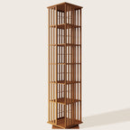 XIMN 360° Rotating Bamboo CD/DVD Shelf - 6-Tier Space-Saving Media Storage Cabinet for Movies, Organizer with Super Compact Design (Walnut, 6 Tier)
