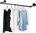 36” Wall Mounted Clothes Rack, Industrial Pipe Black Iron Garment Bar, Heavy-Duty Detachable Clothing Rod, Multi-Purpose Metal Wall display Hanging Pole for Closet Storage, Laundry Room 2 Base