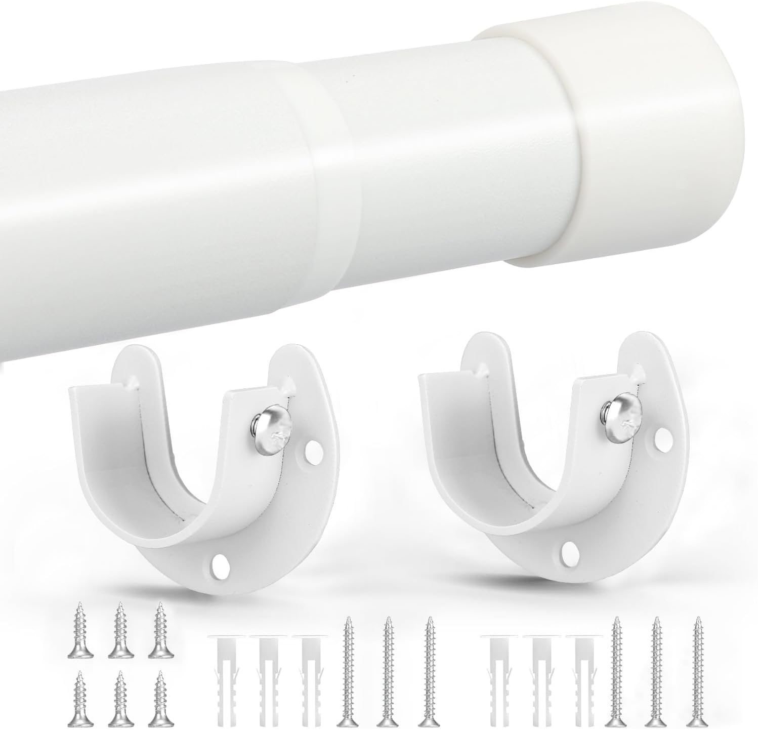 Closet Rod, 17 to 38 Inch Closet Rods for Hanging Clothes, Heavy Duty Adjustable Closet Hanging Rod Bar White Closet Poles for Wardrobes, Closet, Bathroom, Windows,1.3 Inch Diameter