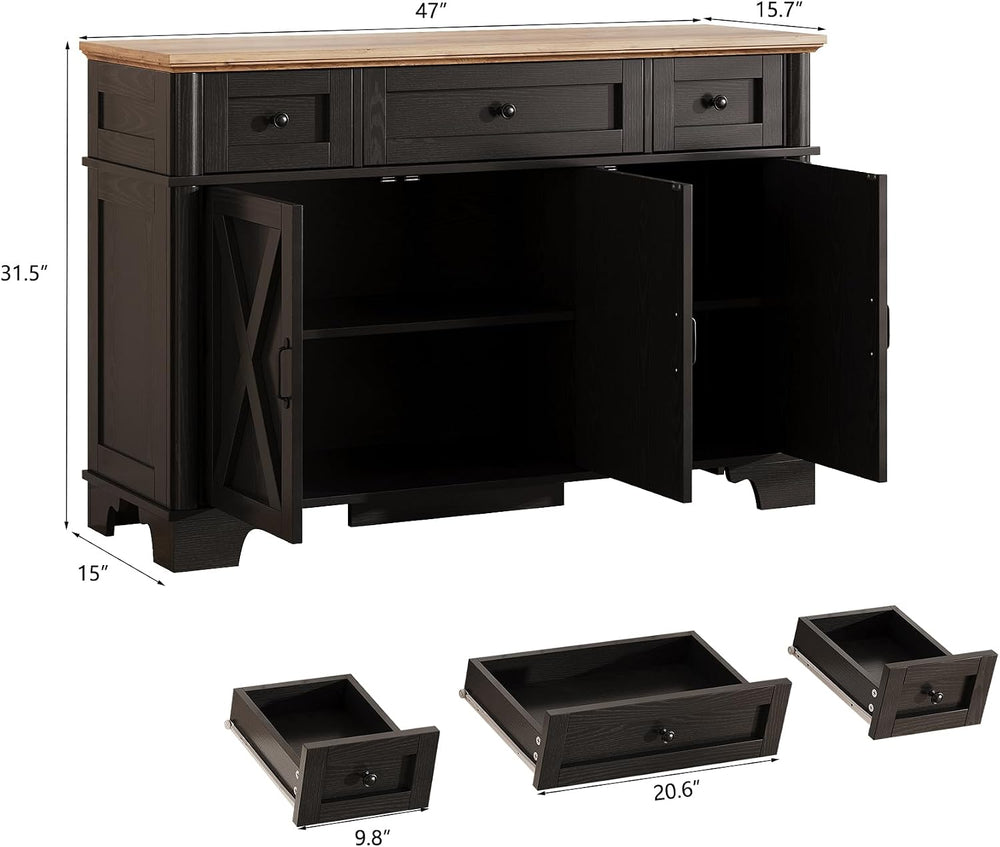 BestHaped Farmhouse Buffet Cabinet with Storage, Black Sideboard Buffet Cabin...