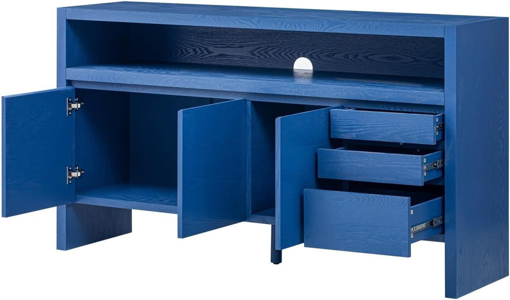 60" 3-Door Sideboard with 3 Drawers - Semi-Open Shelf & Center Semi-...