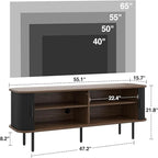 55''W Modern TV Stand Cabinet with Storage for TVs up to 60 Inch, Fluted TV Entertainment Center with Slatted Tambour Doors, Media Console for Living Room, Entryway, Black