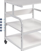 Printer Stand, 25.6" x 23.6" x 30.9" Extra Large Printer Table with Adjustable Storage Shelf, 3 Tier Rolling Printer Cart with Industrial Wheels for Home Office, White