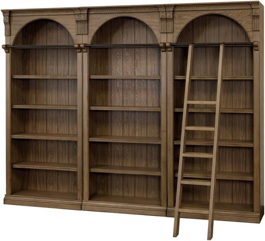 Traditional 8' Tall Wood Bookcase Wall With Ladder Office Bookcase Brown