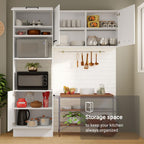 Madesa Hazel 2-Piece Kitchen Storage Set with 3 Doors 3 Open Shelves Pantry Cabinet and 2 Door Wall Cupboard 74 Inch Wooden Modern Organization Units for Pantry - White