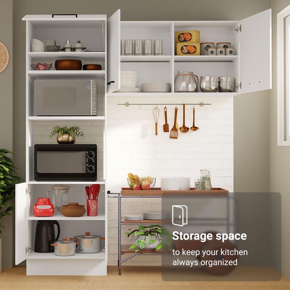 Madesa Hazel 2-Piece Kitchen Storage Set with 3 Doors 3 Open Shelves Pantry C...