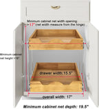 DINDON 2 Tier Wood Pull Out Cabinet Organizer (17" W x 18" D) Heavy-Duty Metal Sliding Drawer Shelf, Two Tier Pull Out Shelves for Kitchen Cabinets, Pantry, Bathroom…