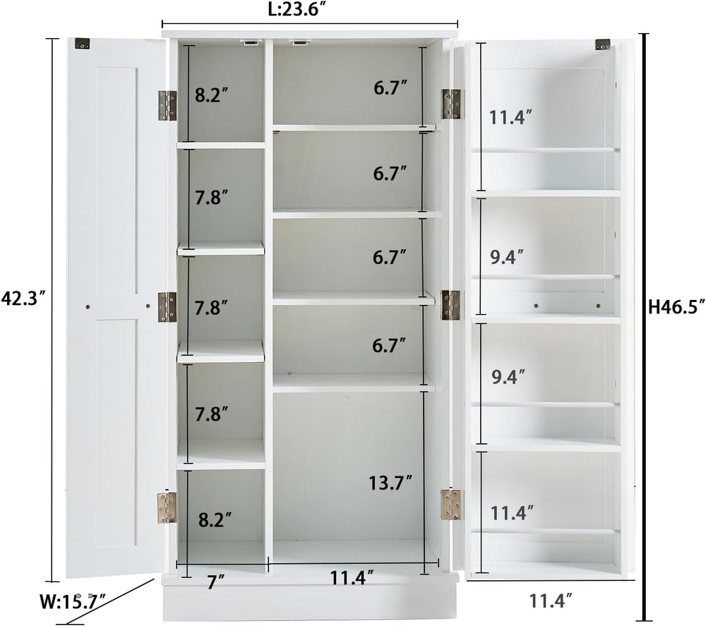 Kitchen Pantry Storage Cabinet - Freestanding Pantry Cabinet with 4 Doors &am...