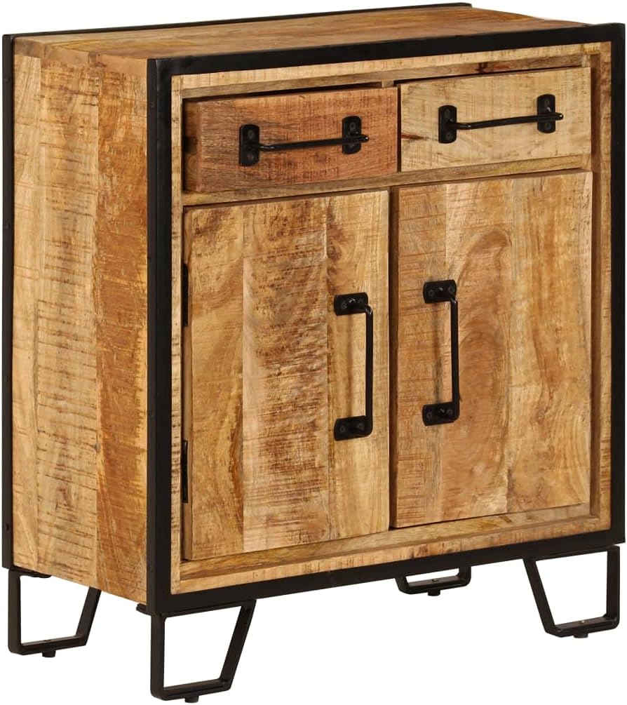 Rustic Solid Mango Wood Sideboard Cabinet 25.6 x 11.8 x 27.6 Inches, Unique G...