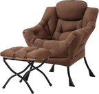 Tiita Lazy Chair with Ottoman, Modern Large Accent Lounge Armchair, Comfy Leisure Sofa Reading Chair with Footrest for Bedroom, Living Room, Dorm Rooms, Garden and Courtyard, Brown