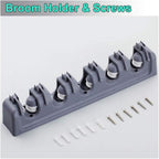 16 Inch Broom Holder Wall Mount with 6 Hooks, ABS Plastic Mop and Tool Organizer Rack for Garage Kitchen Laundry Room