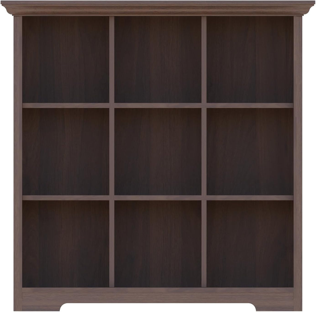 Cube Shelf Bookcase with Base - Wooden 3 Tiers Floor Standing Low Storage Cabinet for Home and Office, 9-Cube Lattice Bookshelf, Walnut