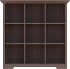Cube Shelf Bookcase with Base - Wooden 3 Tiers Floor Standing Low Storage Cabinet for Home and Office, 9-Cube Lattice Bookshelf, Walnut